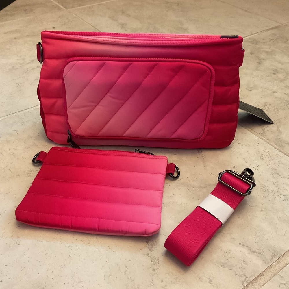 NWT THINK ROYLN Vibrant Pink Quilted Crossbody Purse with wallet. RFD protected.